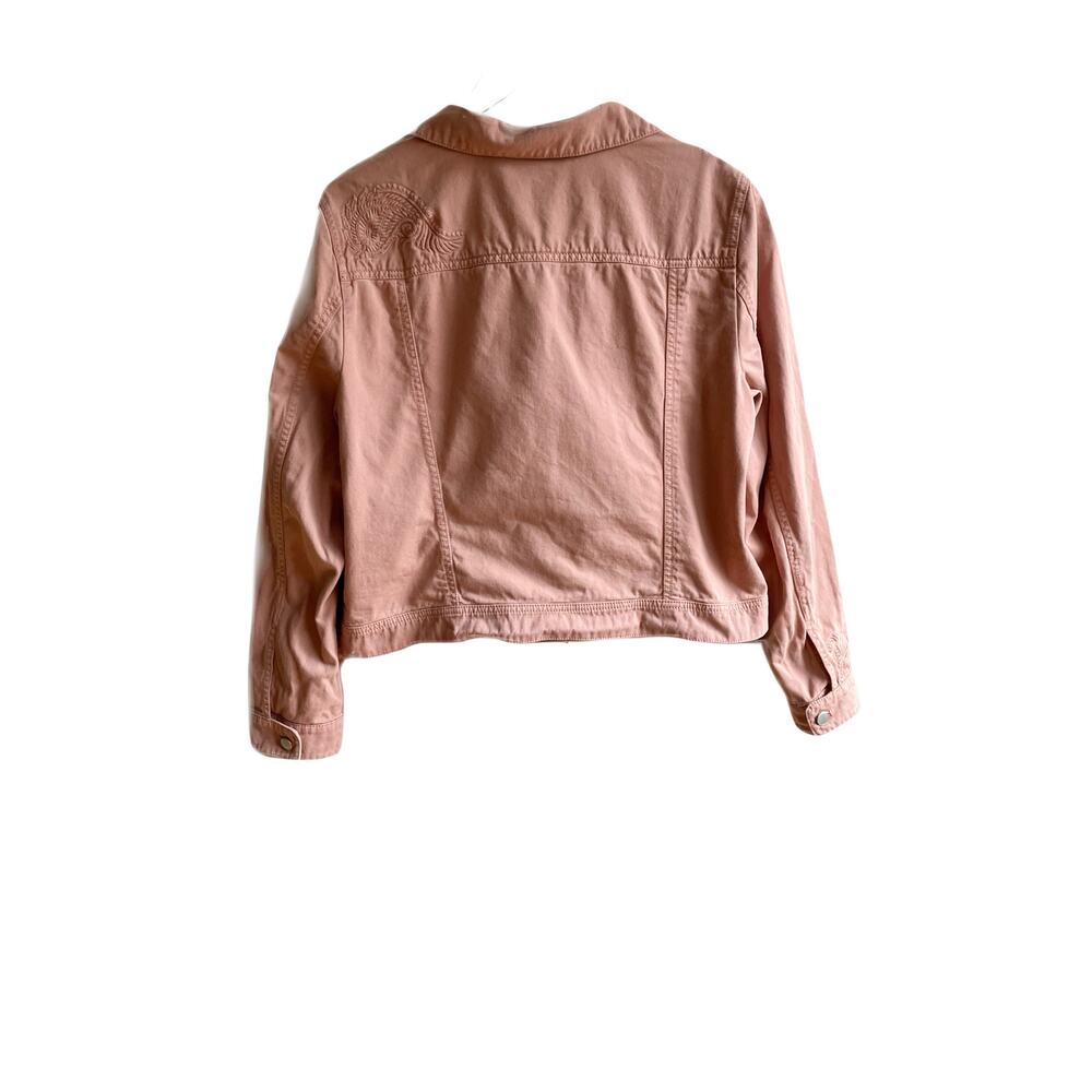Loft Denim Jacket Size XL Rose Pink Paisley Embroidered 100% Cotton Jean Pockets - Picture 7 of 12